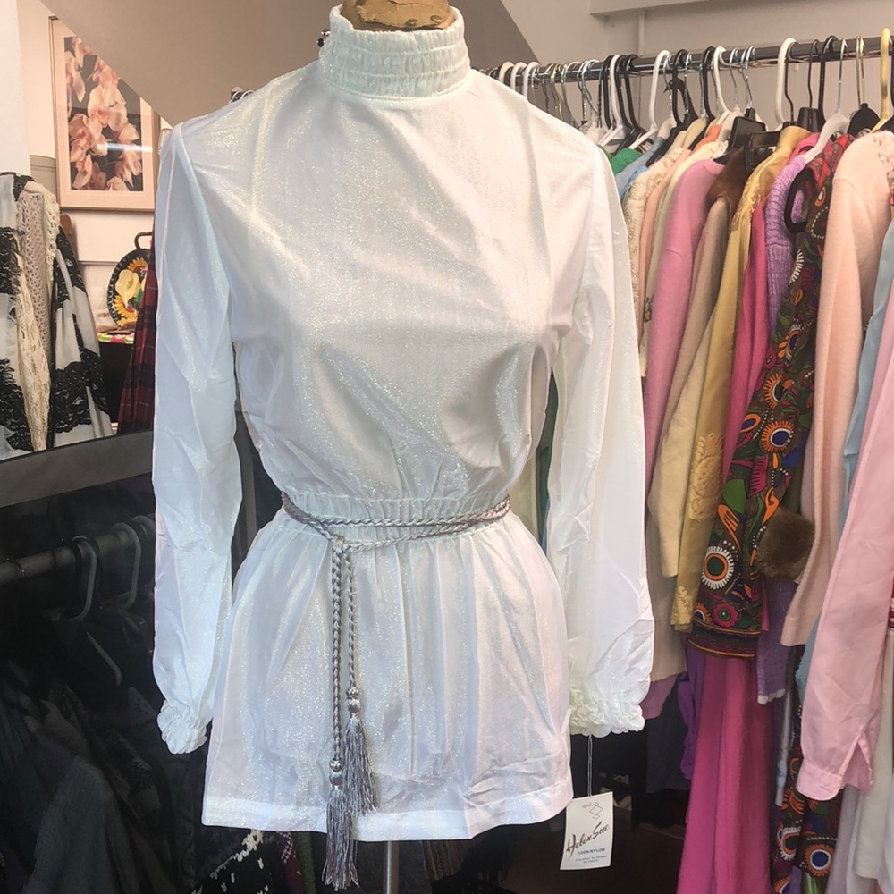 *Vintage 60’s 70’s - shimmery white- nylon tunic- High neck- zip back
